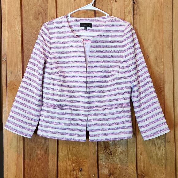 NEW Talbots Pastel Preppy Single Breasted Blazer Size 6 Pink Blue Cream Stripes - Picture 1 of 11